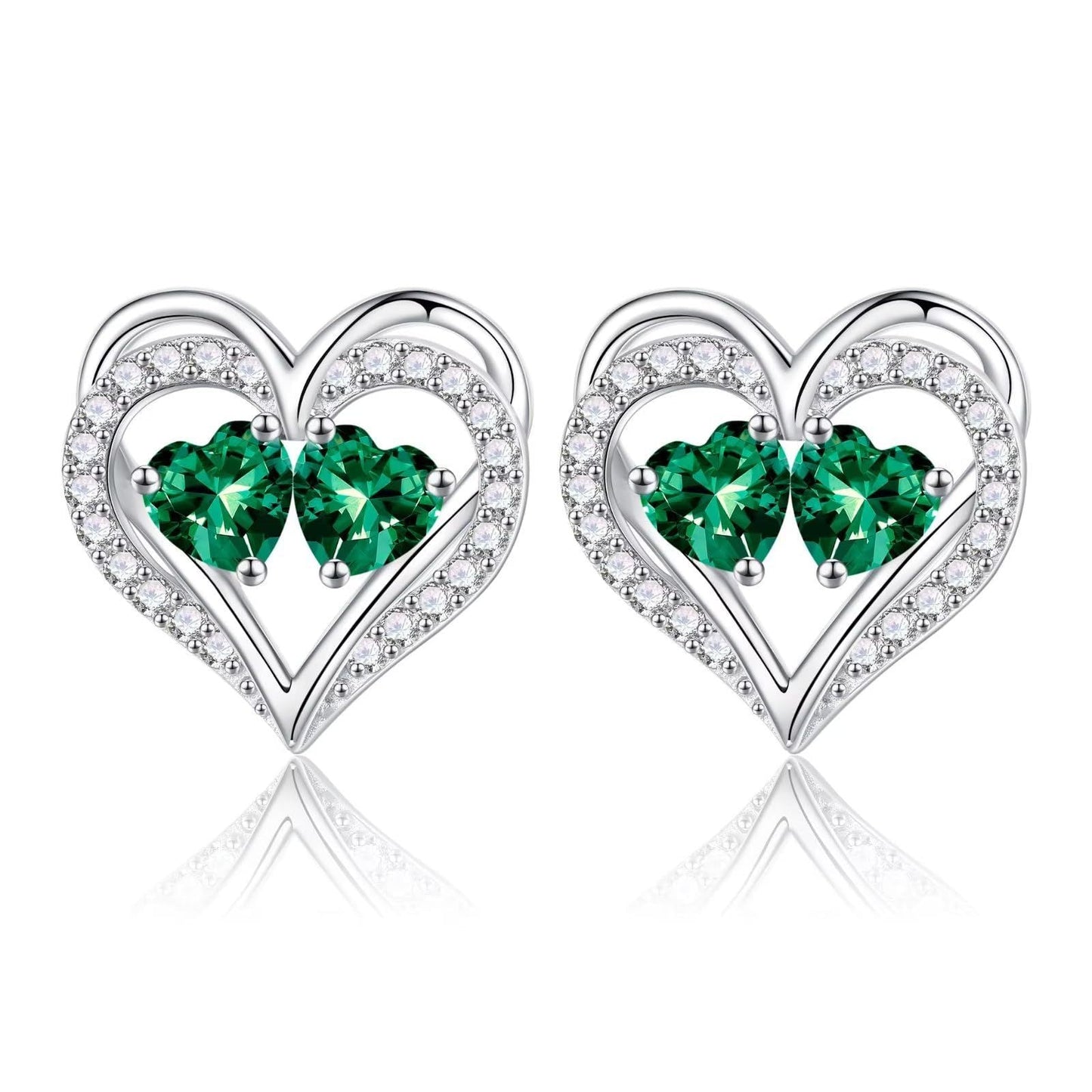 Sterling Silver Birthstone Heart Earrings