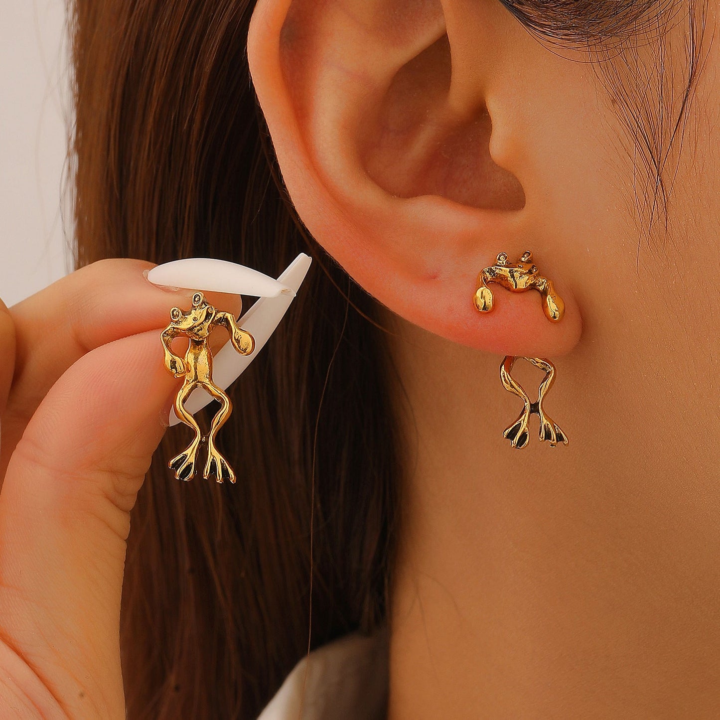 Personality Punk Frog Stud Earrings Detachable Cute 3D Animal Earrings