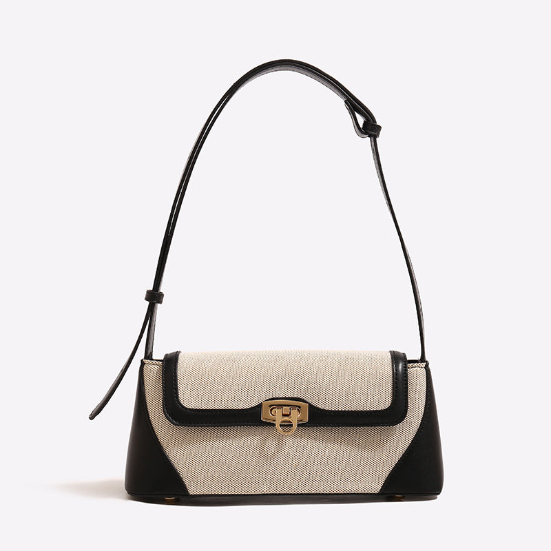 Small shoulder purse, female design retro armpit bag, canvas splicing shoulder crossbody bag