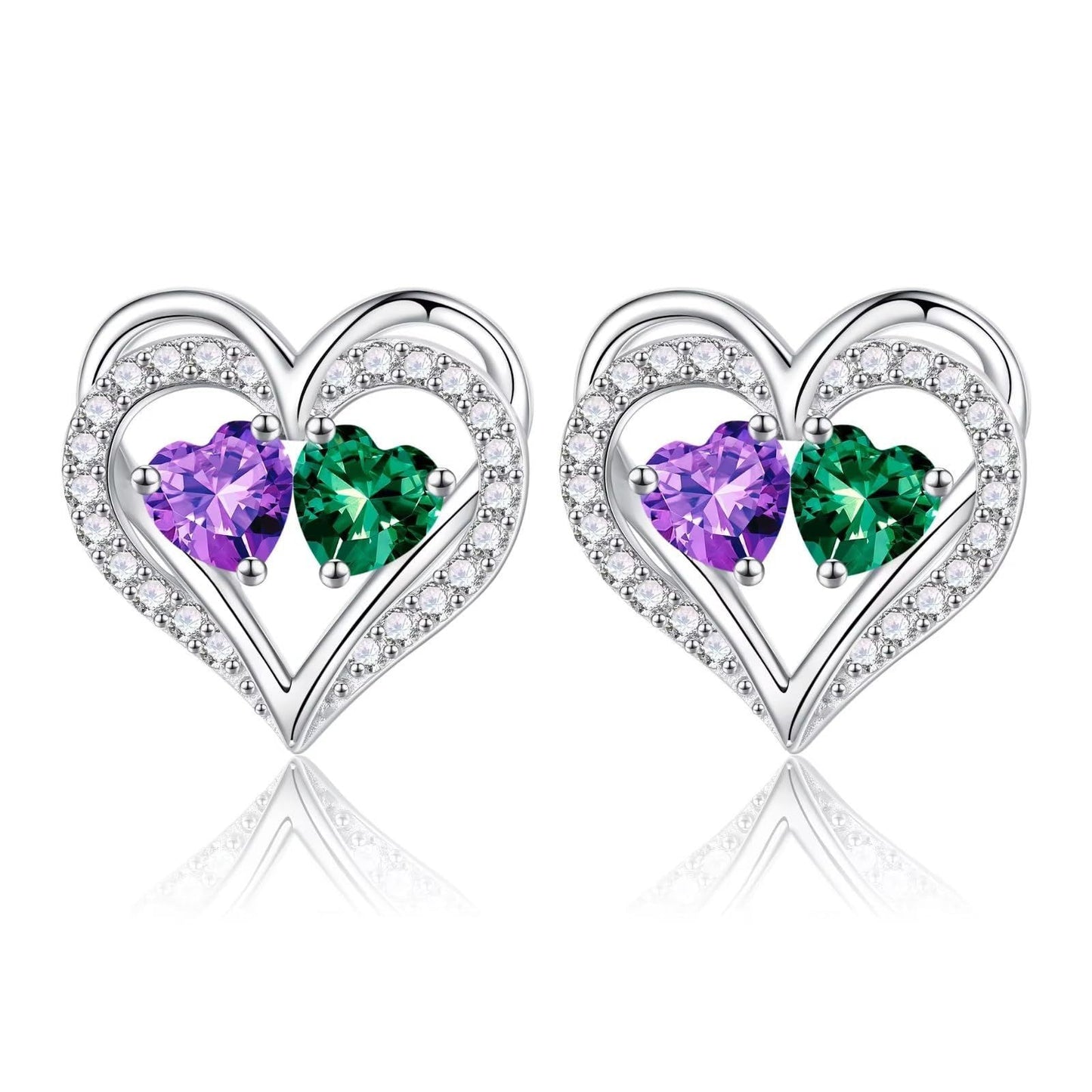 Sterling Silver Birthstone Heart Earrings