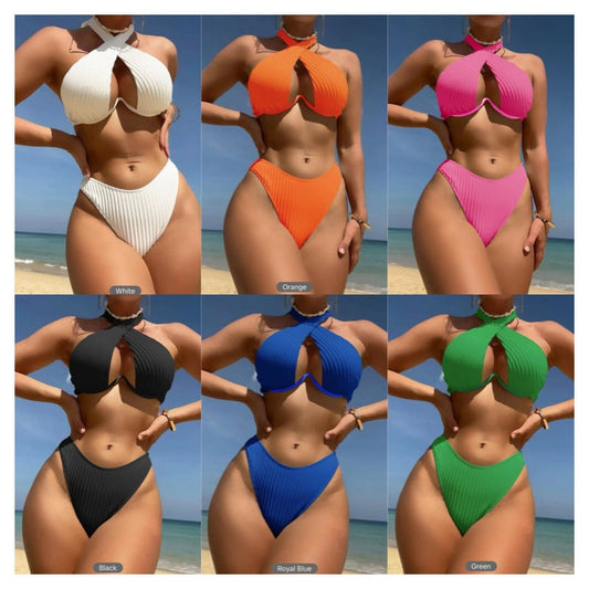 Solid Color Multi Color Sexy Quality Bikini Strappy Two Piece Set