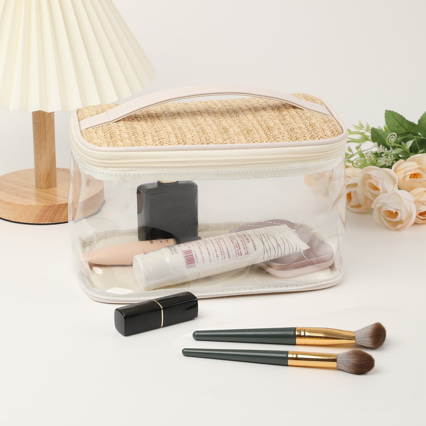 Large capacity PVC straw makeup bag for women,Portable travel toiletry bags, cosmetics portable storage bags, lightweight makeup bags,