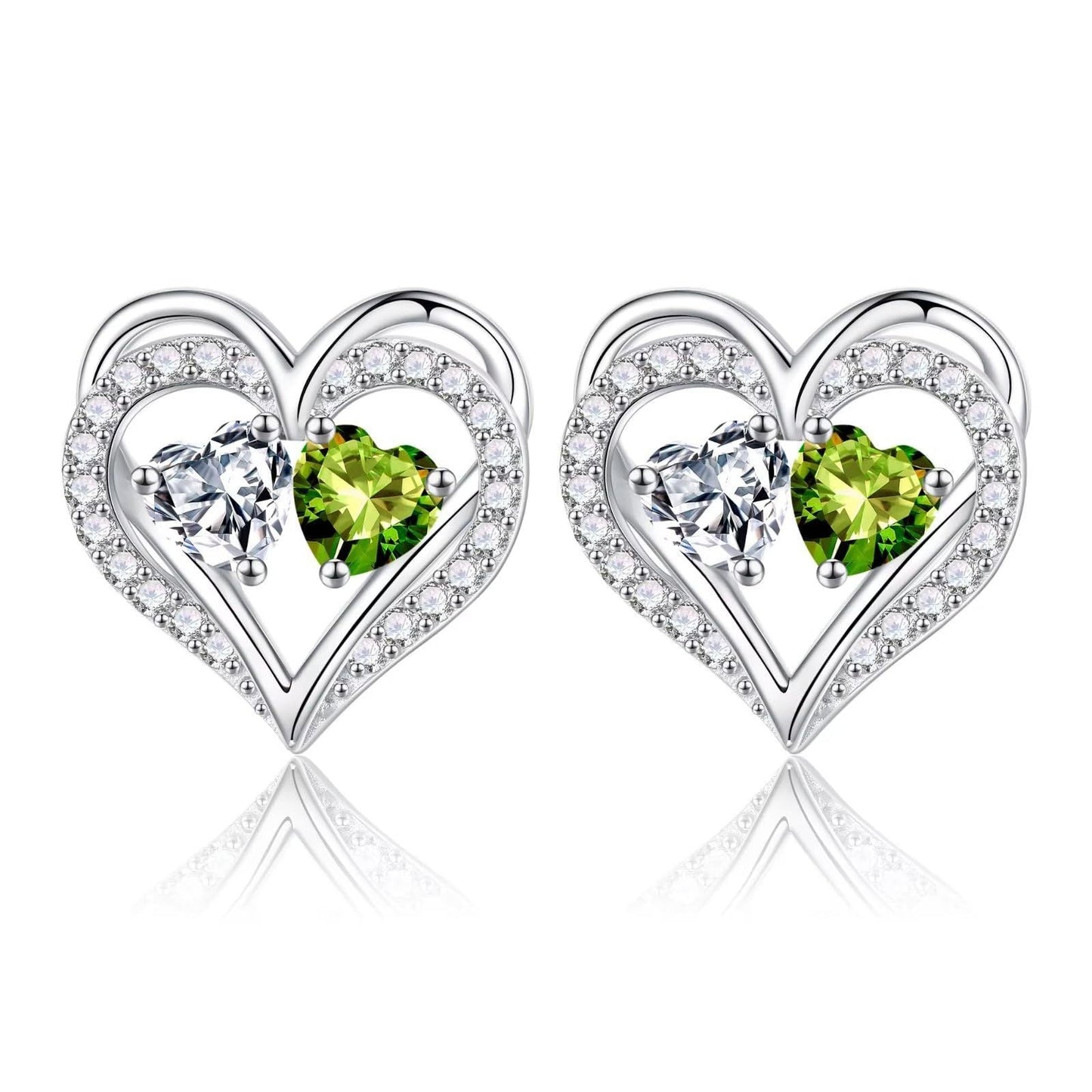 Sterling Silver Birthstone Heart Earrings