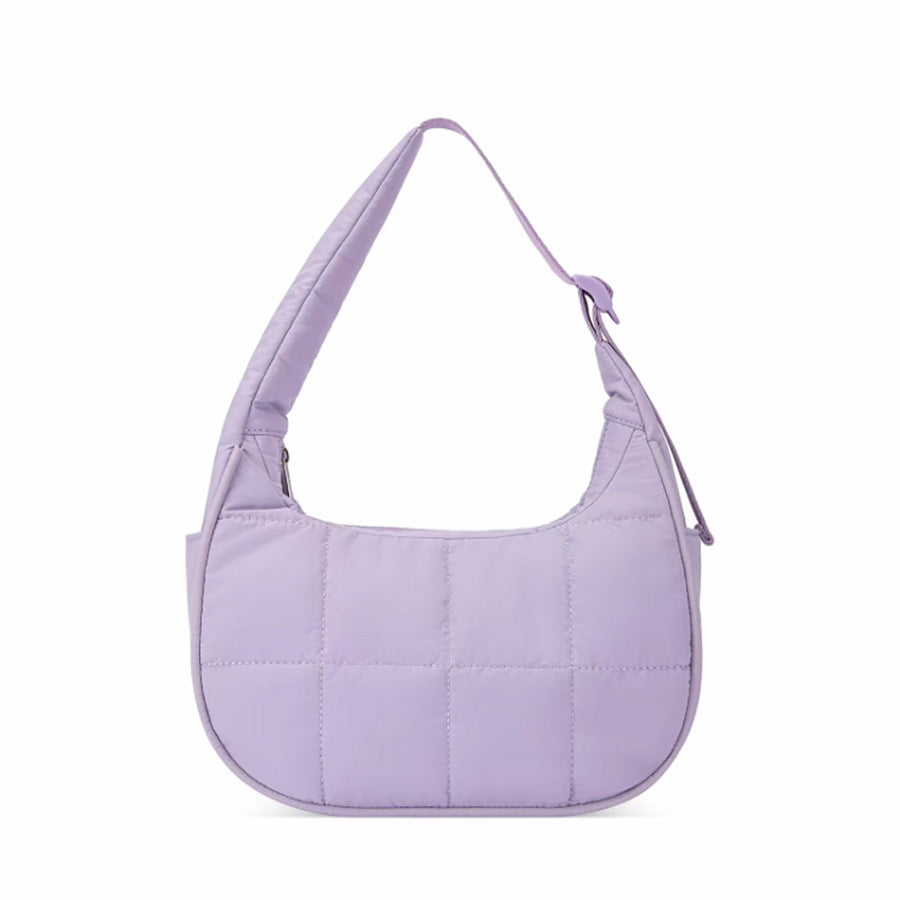 Nylon bag large capacity women's armpit bag, down bag versatile shoulder bag, solid color silk cotton handbag, puffer bag hobo