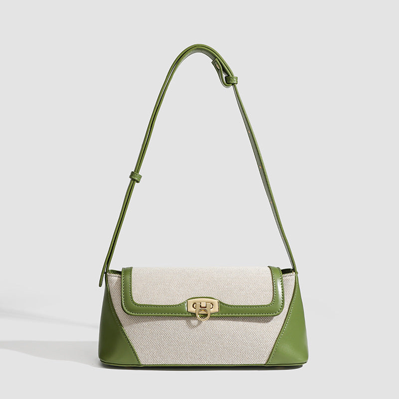 Small shoulder bag, design retro contrasting French underarm bag, versatile canvas portable shoulder bag, Crossbody baguette bag