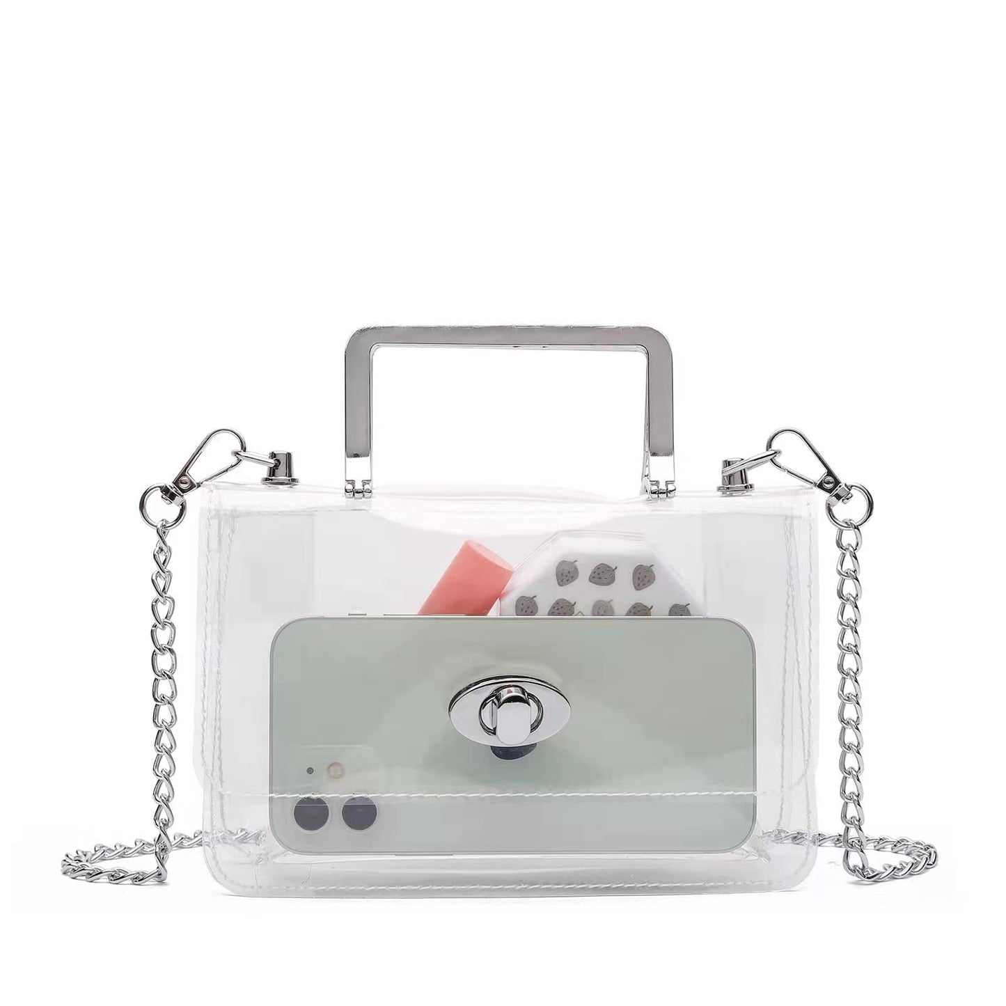 Women's Transparent evening Clutch Bag – Stylish Clear Crossbody Shoulder Bag with Removable Gold Chain Strap