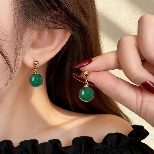Women's Chinese Style Green Imitation Chalcedony Light Luxury High-grade Simple Temperamental Ear Clip