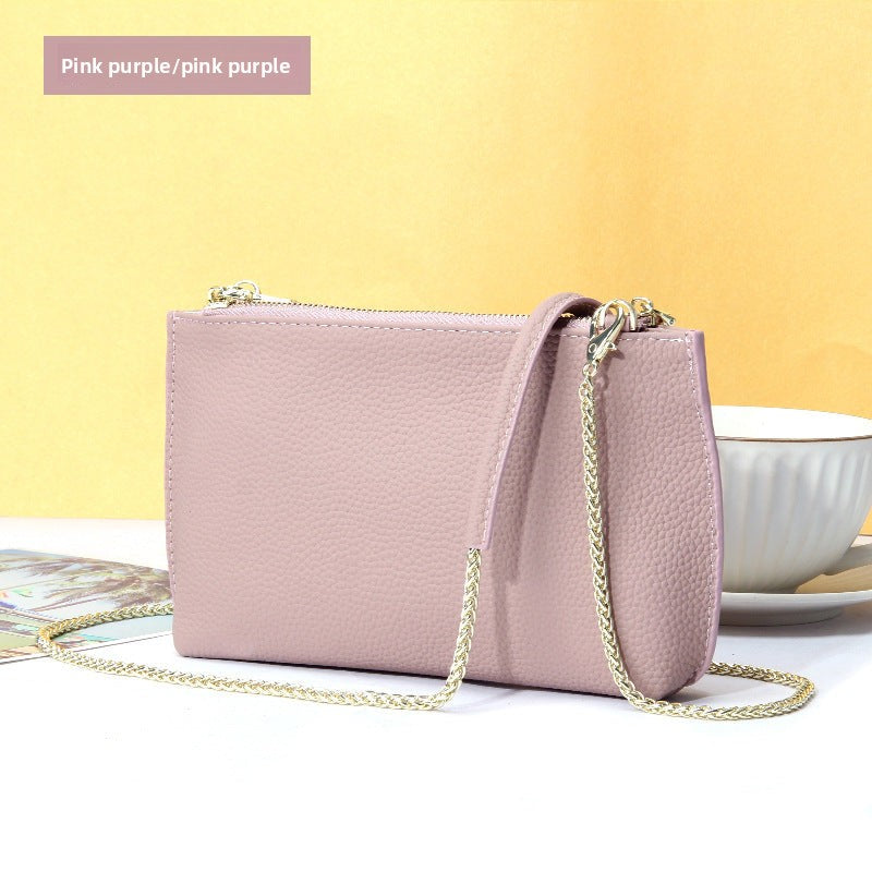 Genuine Leather simple shoulder bag women, stylish large capacity bag, tote purse double zipper, leather chain bag