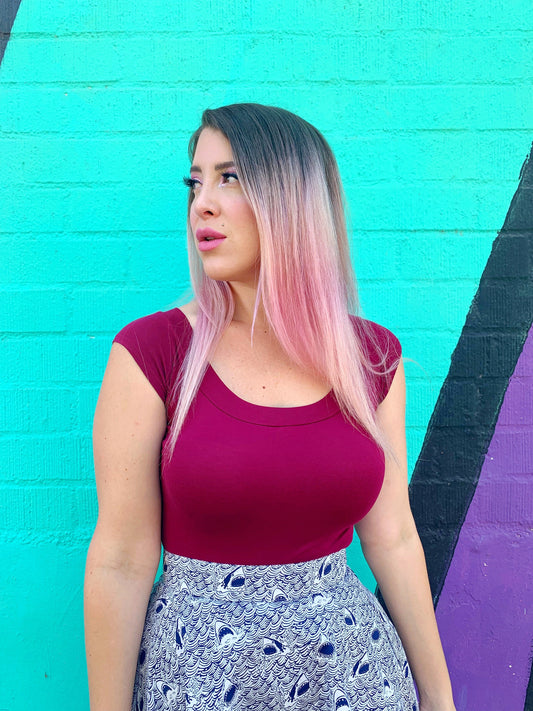 Retro Boat Neck Top in Burgundy