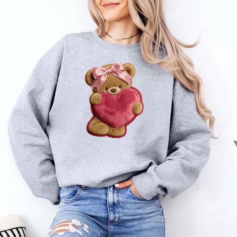 Plush Teddy Valentine Sweatshirt – Furry Look 3D Print Sweater