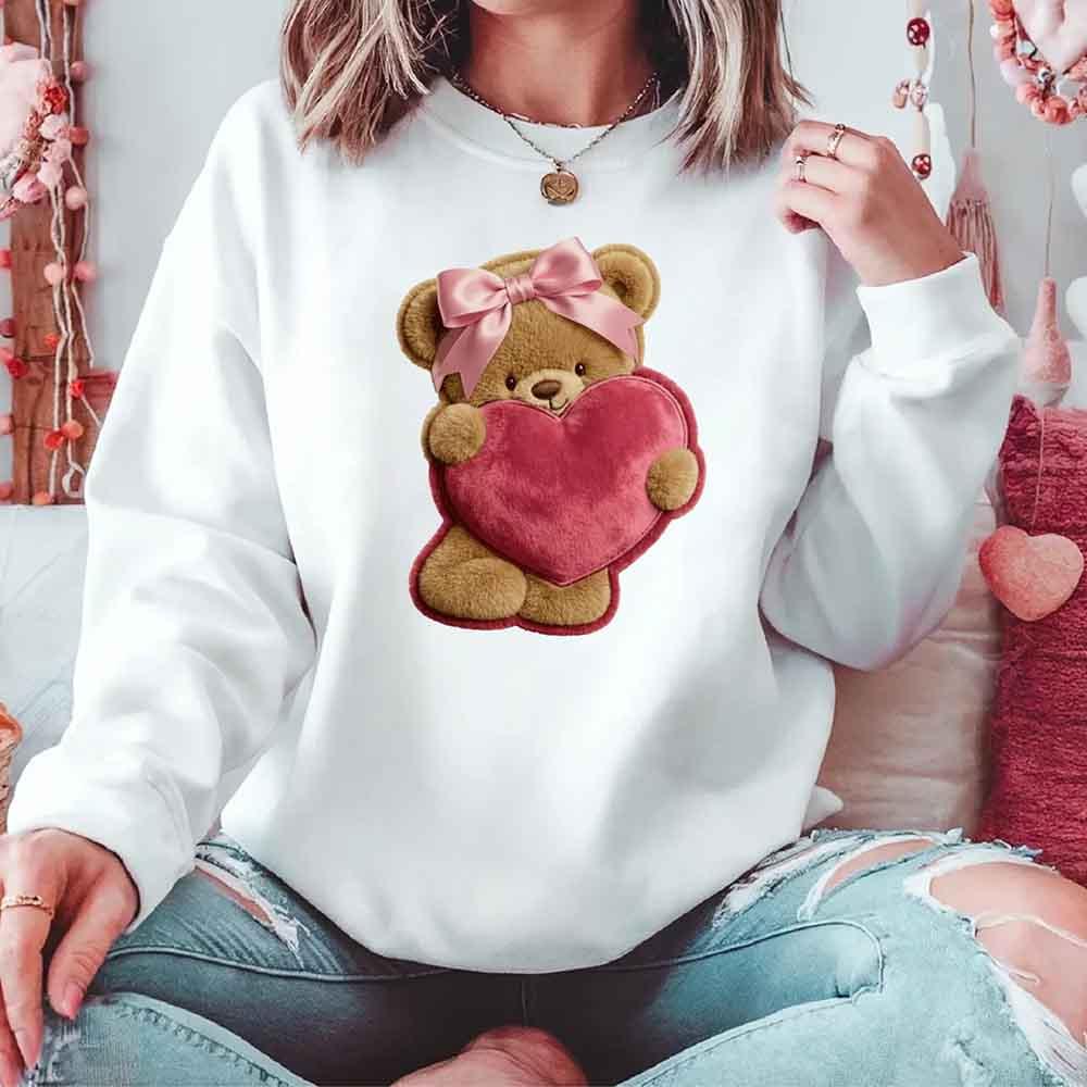 Plush Teddy Valentine Sweatshirt – Furry Look 3D Print Sweater