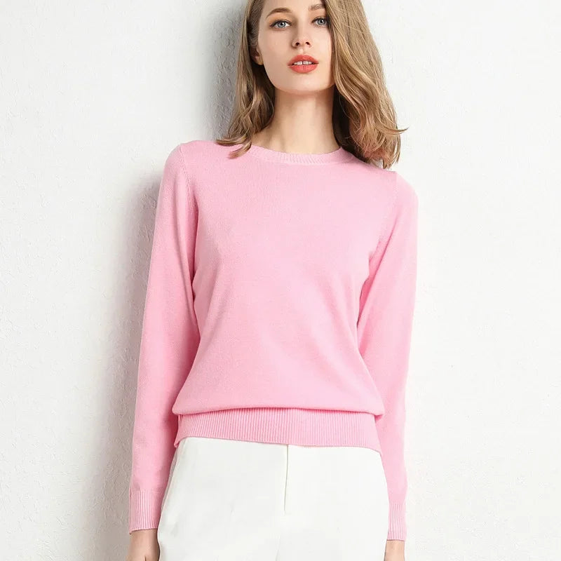 Women's Slim O-Neck Cashmere Wool Blend Sweater