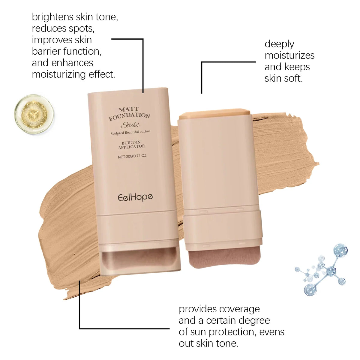 EELHOE Foundation Concealer Stick Lightweight Breathable Moisturizing Waterproof No Creasing Longlasting Female Makeup Product