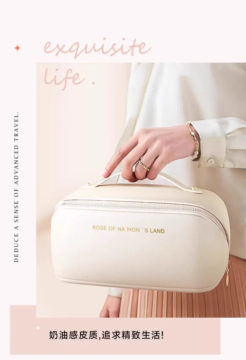 HOMEFISH Luxury Makeup Organizer for Women Toiletry Kit Bag Cosmetic Storage Pouch Travel Make up Case Zipper Lady Box
