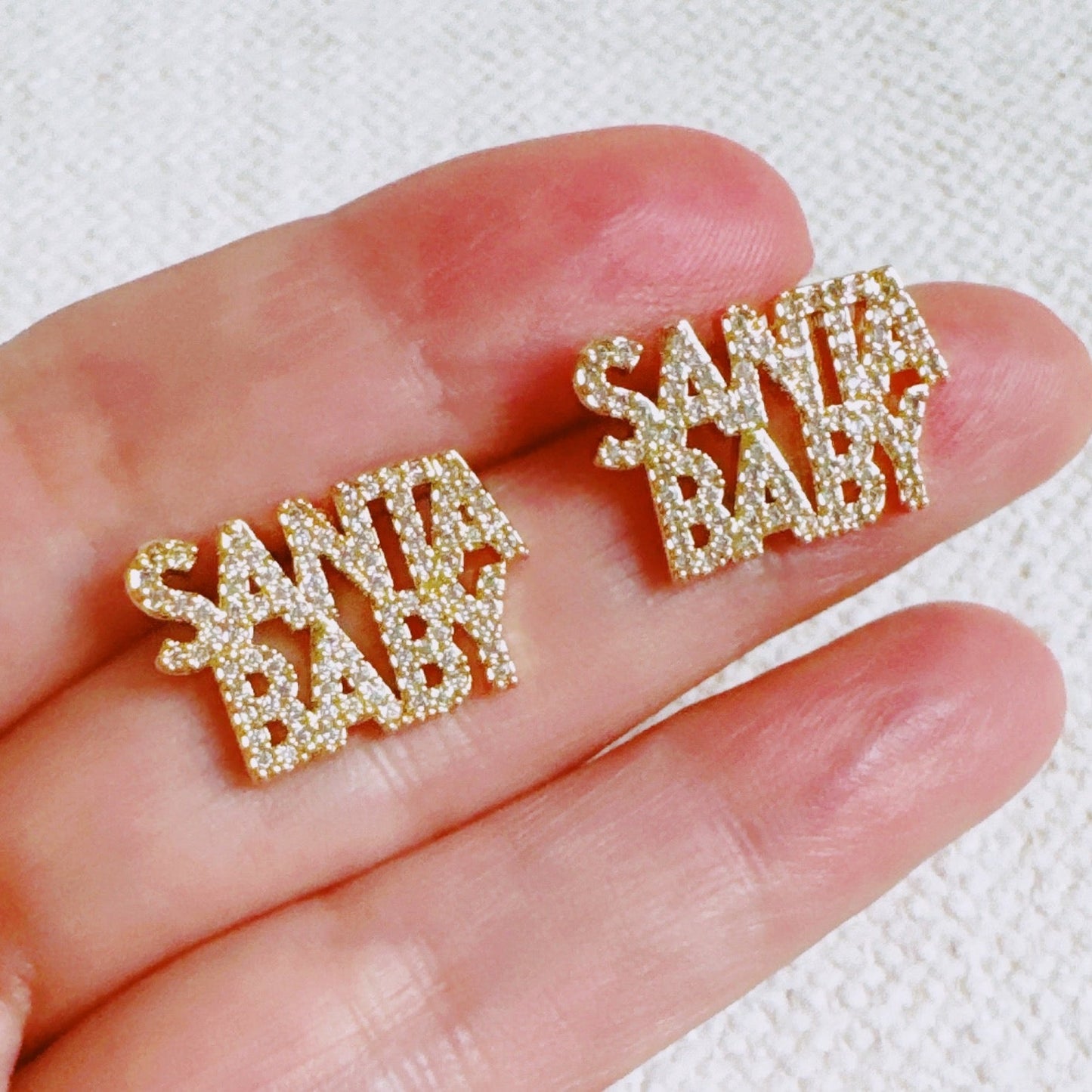 Santa Baby Crystal Stud Earrings – Holiday Statement Jewelry