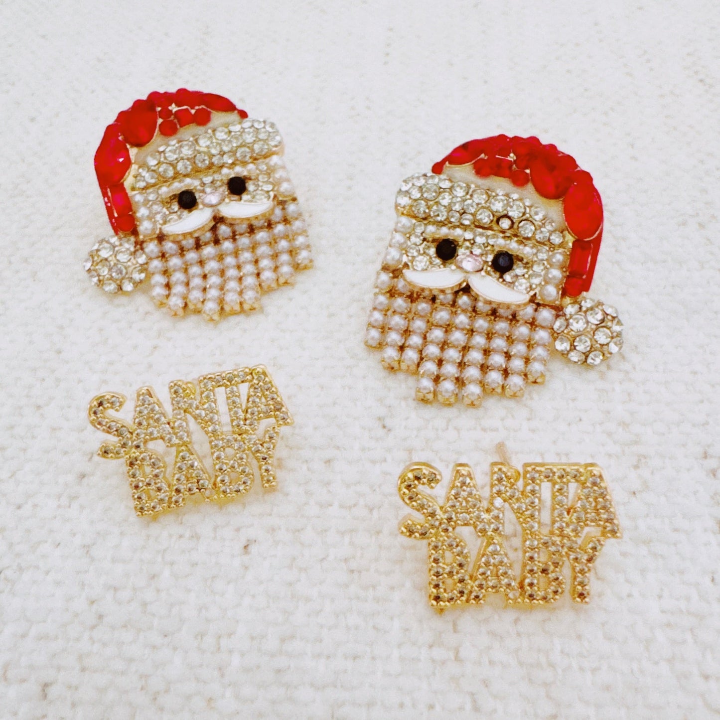 Santa Earrings with Pearl Drape Beard – Holiday Jewelry
