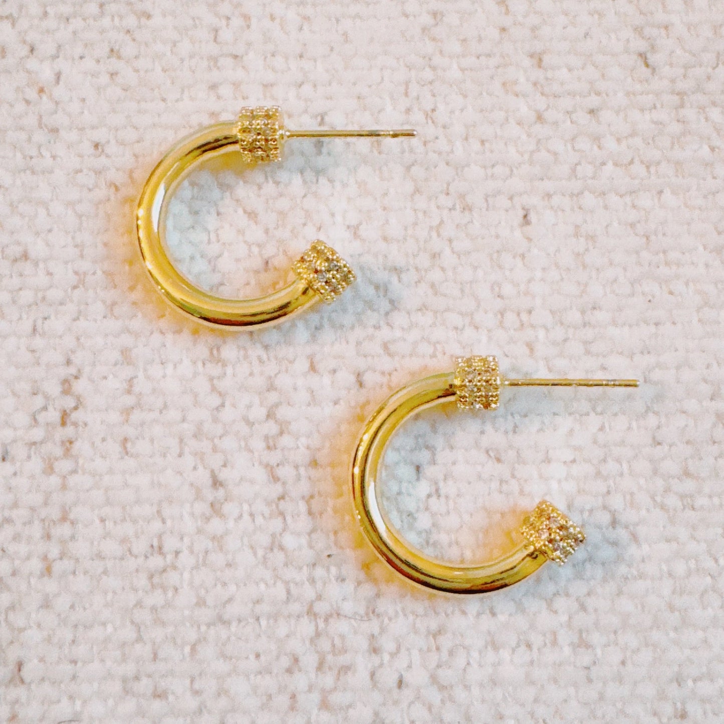 Simply Aiden Hoop Earrings -Gold & CZ Details