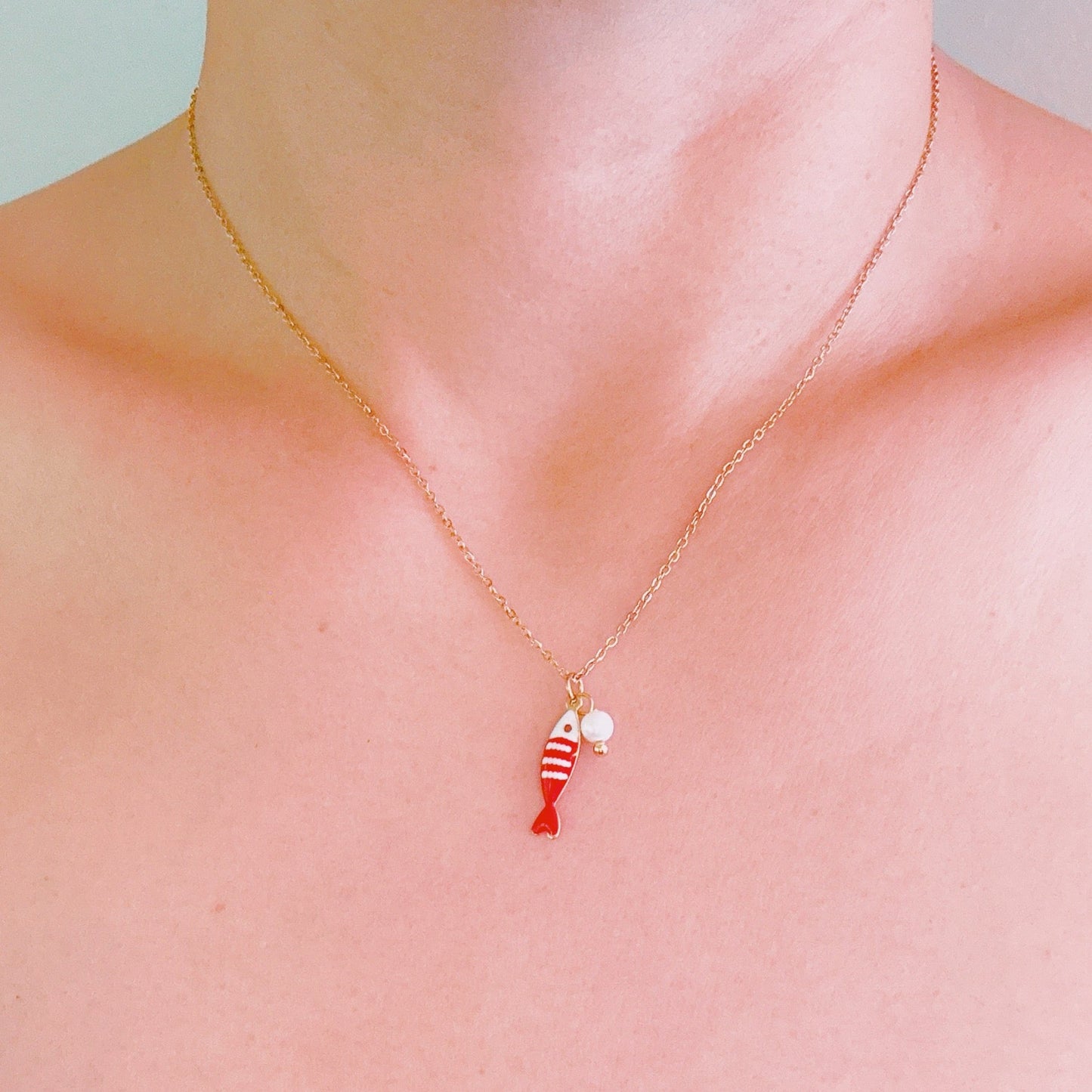 Striped Fish & Pearl Necklace – Nautical, Cute Style