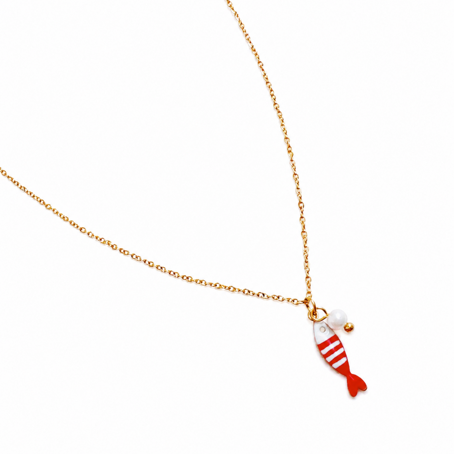 Striped Fish & Pearl Necklace – Nautical, Cute Style