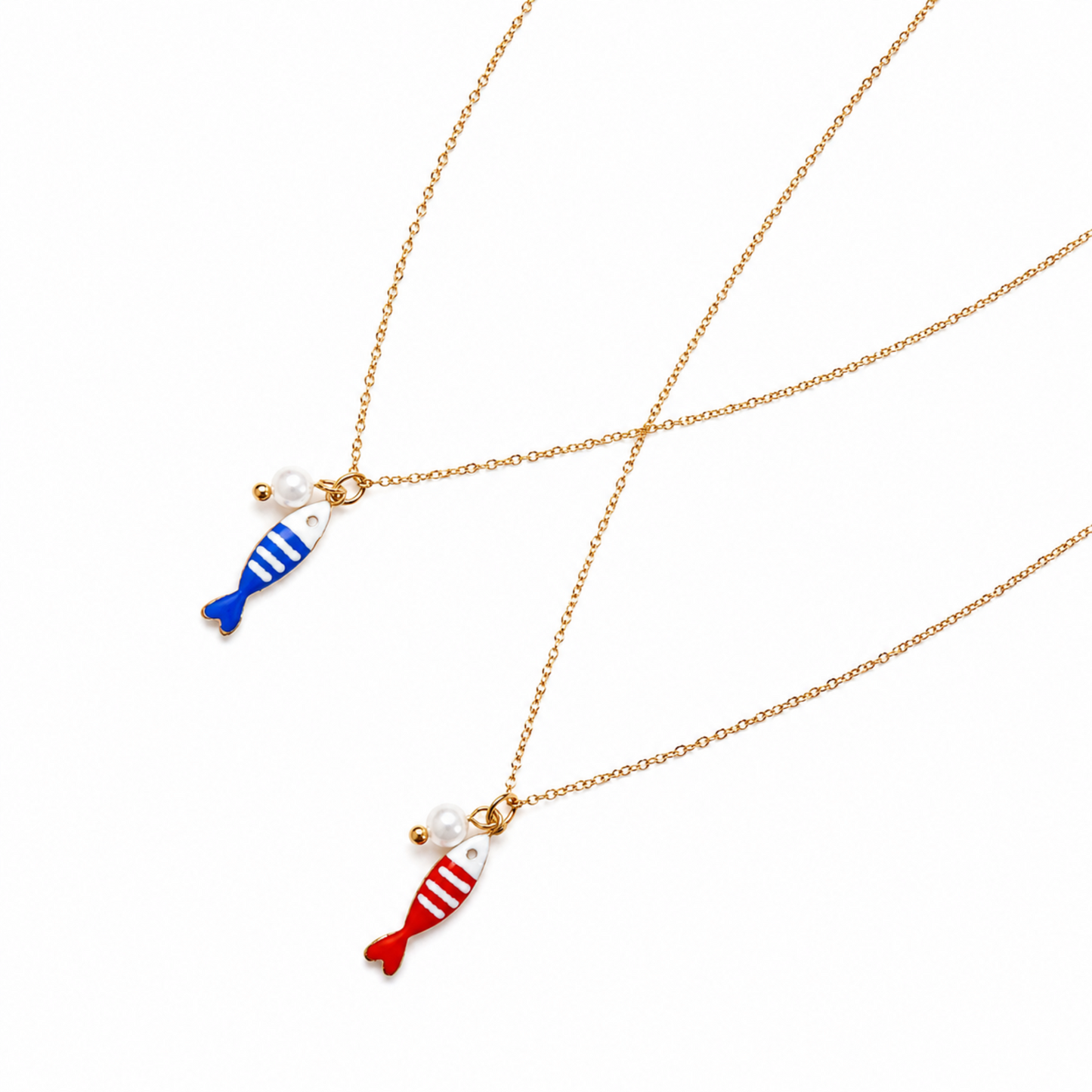 Striped Fish & Pearl Necklace – Nautical, Cute Style