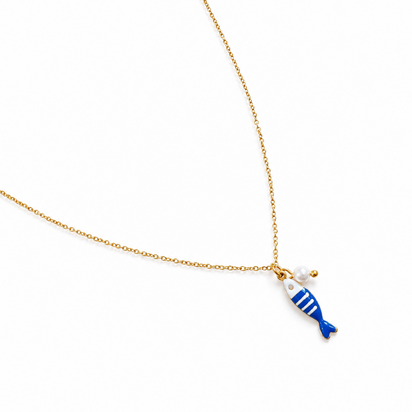 Striped Fish & Pearl Necklace – Nautical, Cute Style