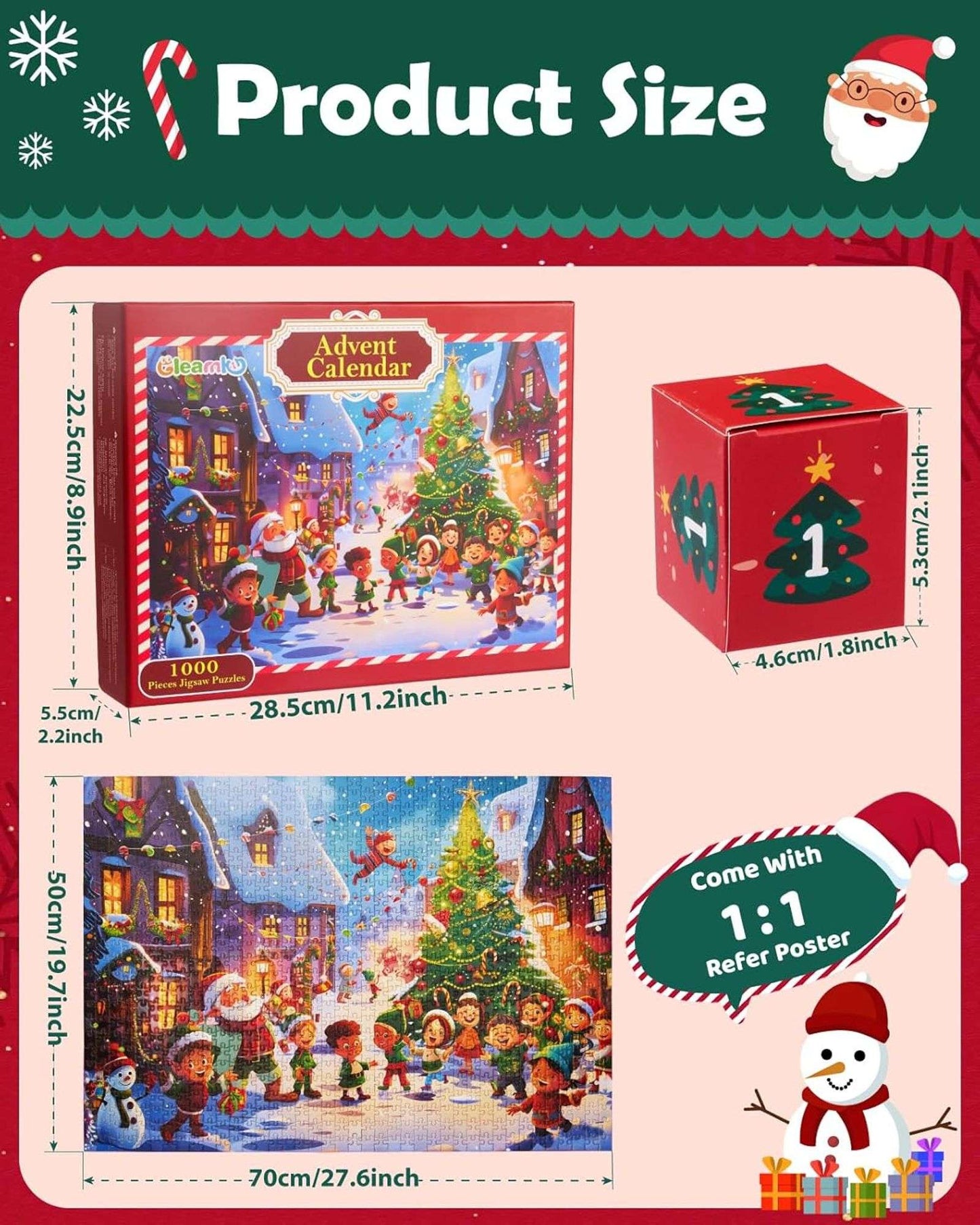 Gleamkid Advent Calendar 2024 Christmas Jigsaw Puzzle, 24 Days 1000 Pieces