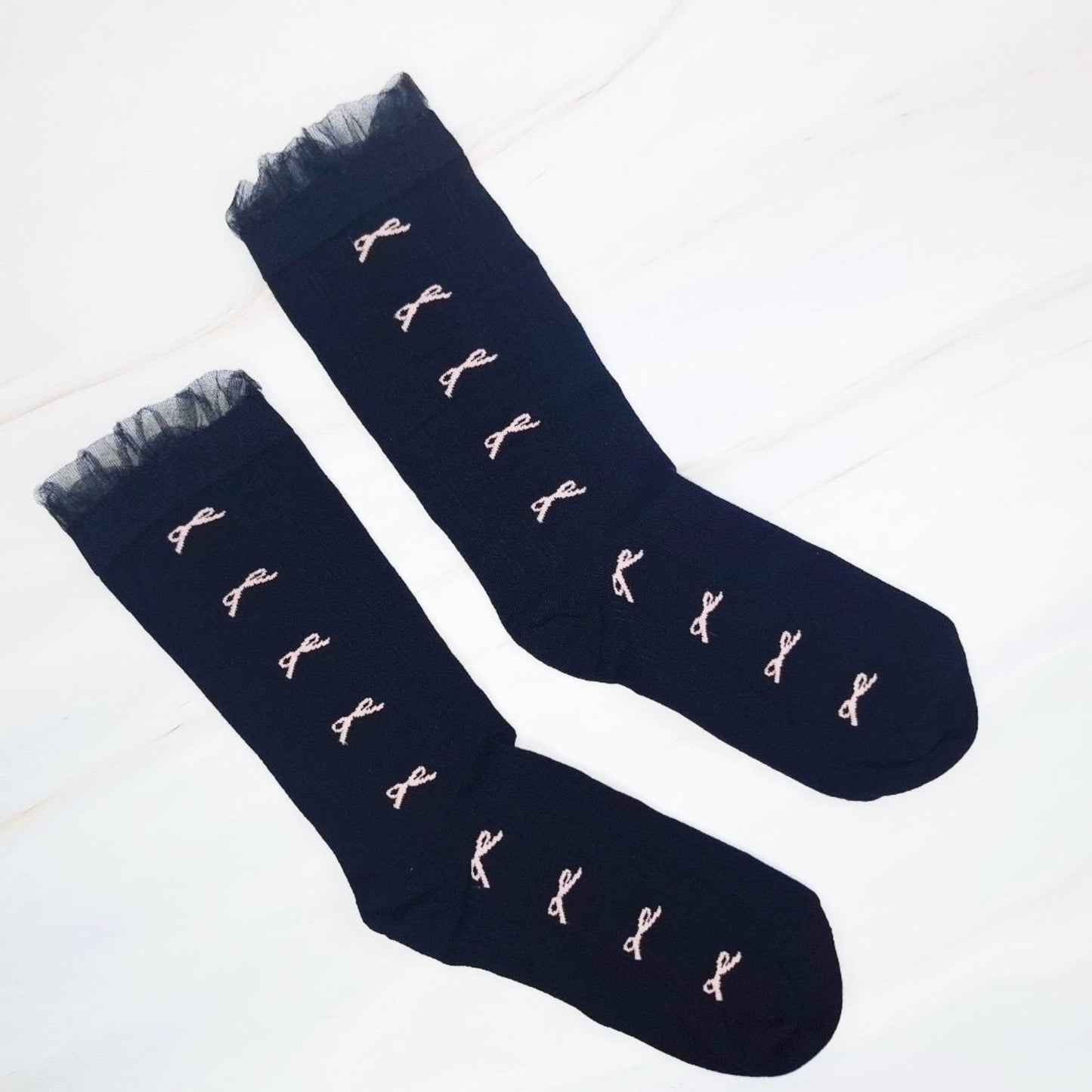 Tulle Top Bow Lined Up Socks Set Of 2