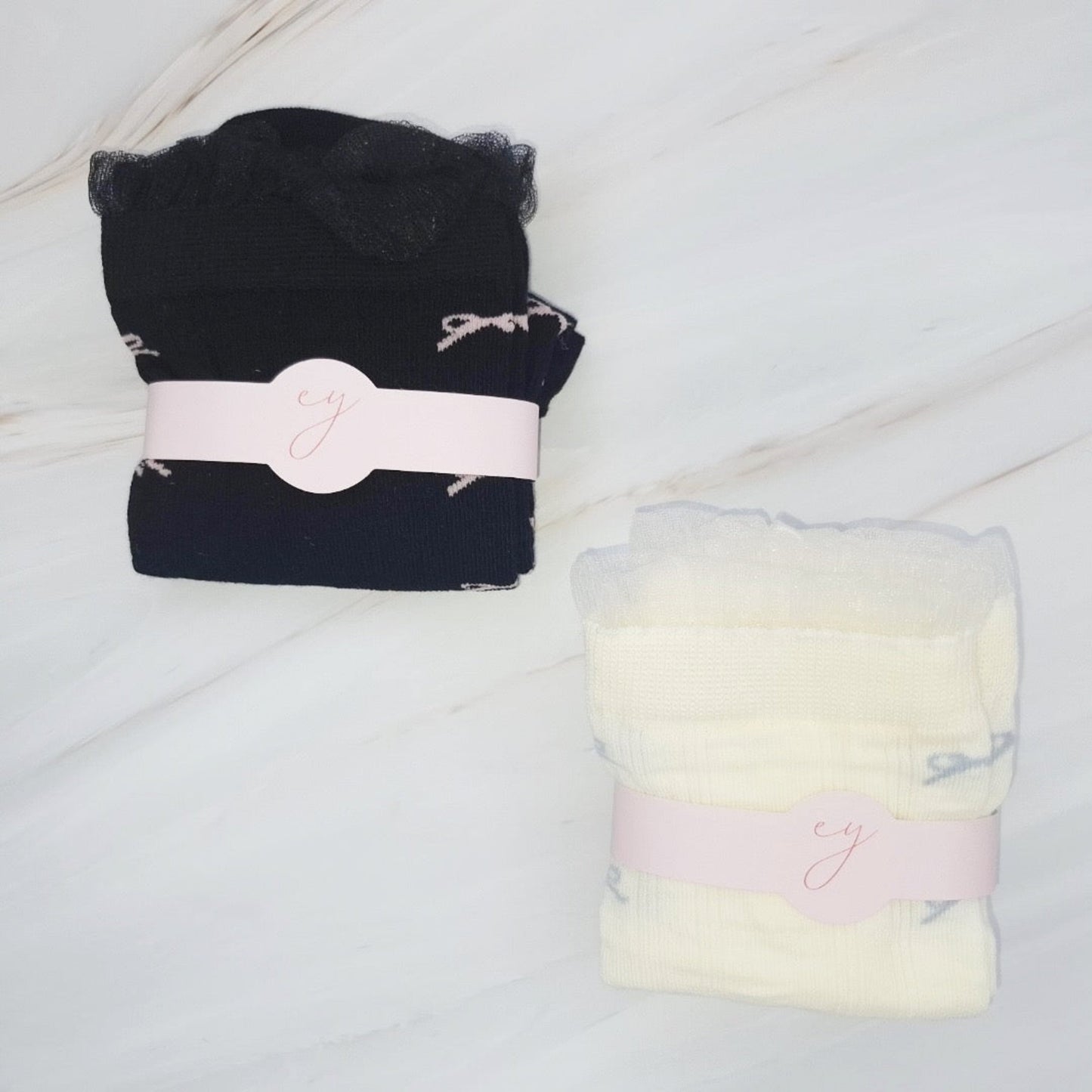 Tulle Top Bow Lined Up Socks Set Of 2
