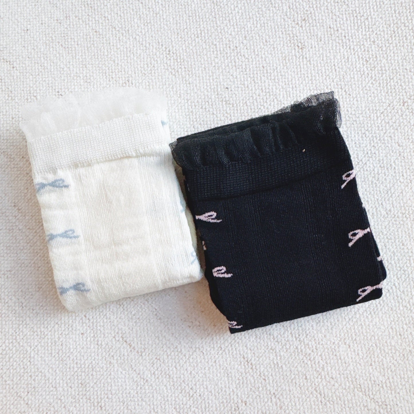 Tulle Top Bow Lined Up Socks Set Of 2