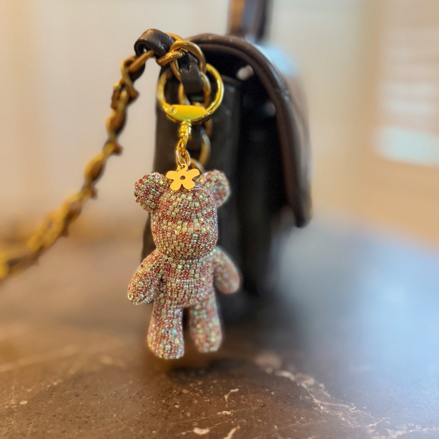 Twinkle Teddy Luxe Bag Charm – Pink Crystal Bear