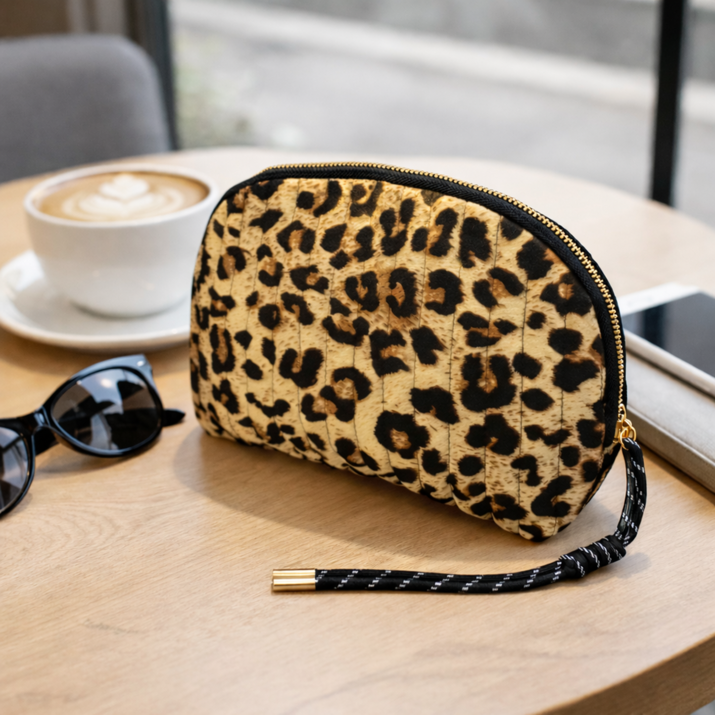 Vintage-Inspired Quilted Leopard Cosmetic Case – Curved Makeup Pouch in Classic and Floral Animal Print