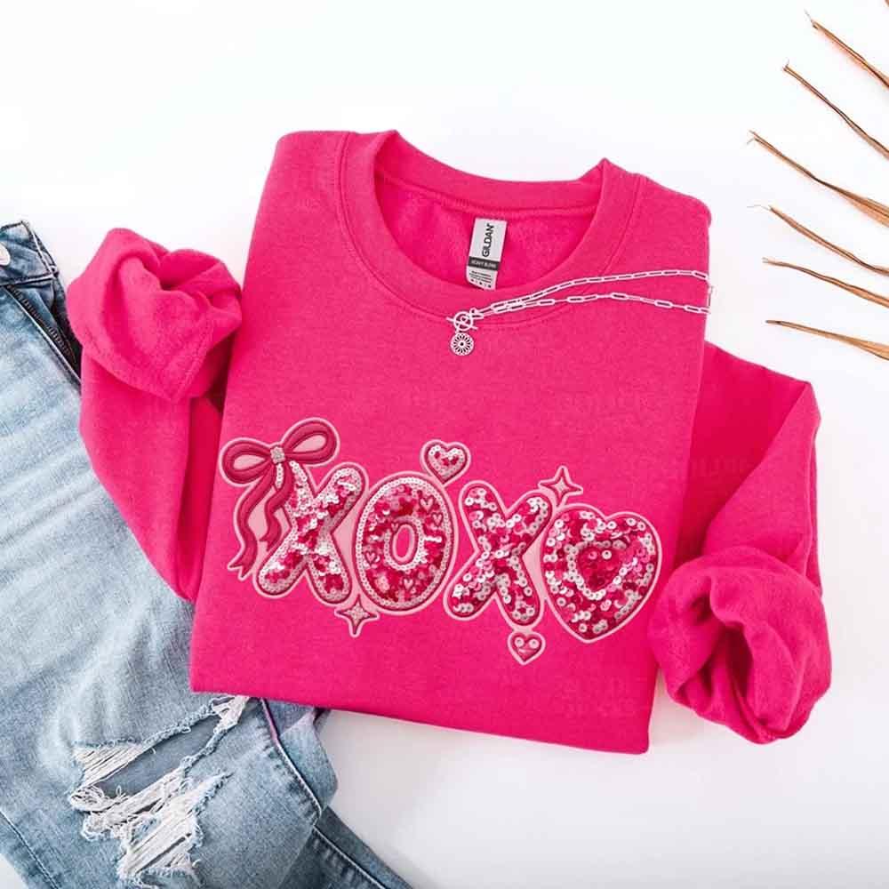 XOXO Sequins Valentine Sweatshirt – Faux Printed Sweater