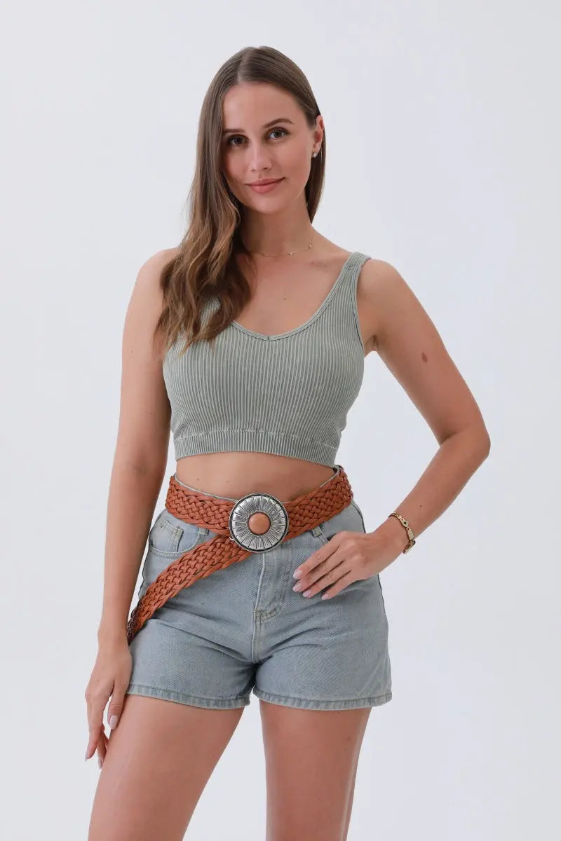 Stone-Embedded Round Buckle Bohemian Wide Belt – Vintage Elegance🌿💎