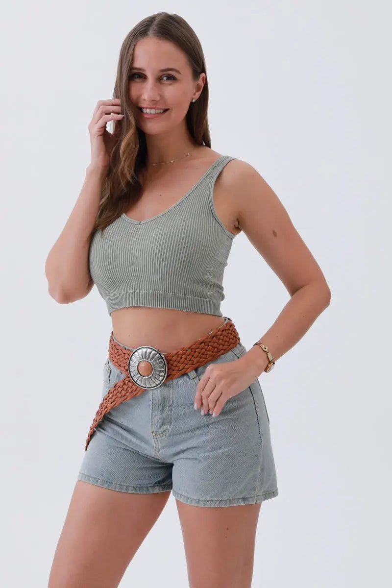 Stone-Embedded Round Buckle Bohemian Wide Belt – Vintage Elegance🌿💎