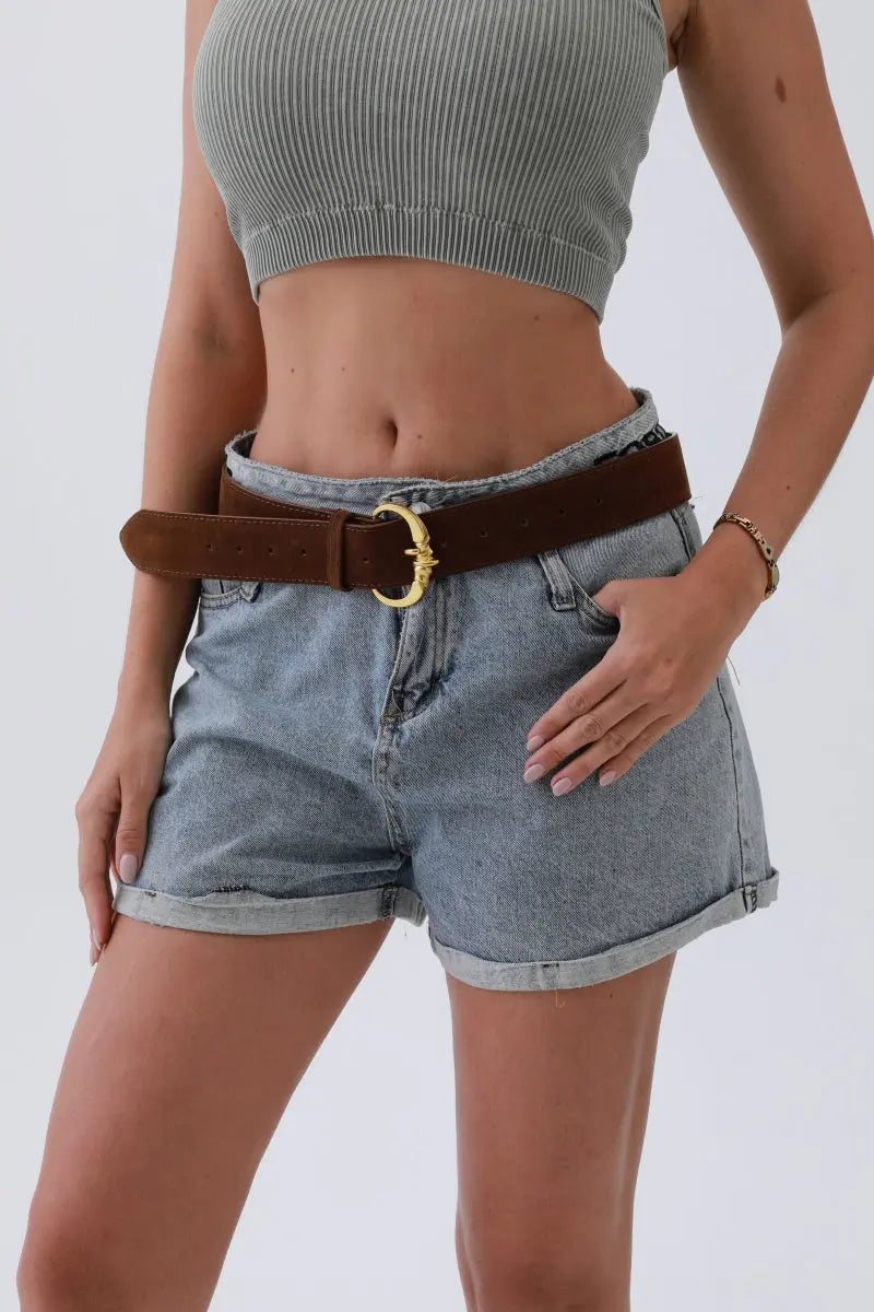 Chic Modern Suede Belt – Gold Circle Buckle for Effortless Style ✨💫