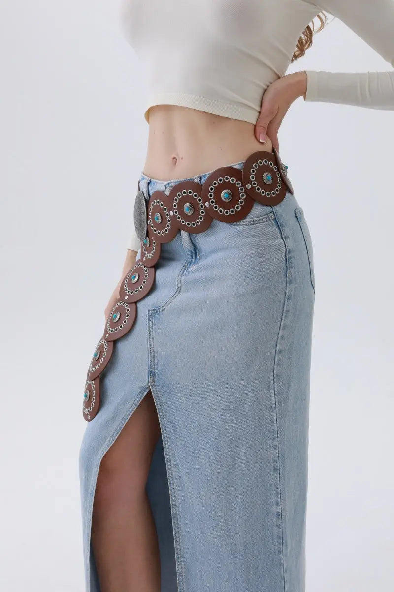 Turquoise Disc Western Belt – Handcrafted Desert Stone Detail💎