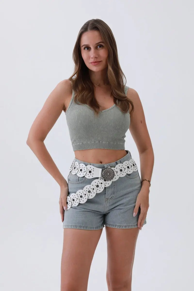 Edgy Hollow-Out Belt – Vintage Patchwork & Punk Studs⛓️✨