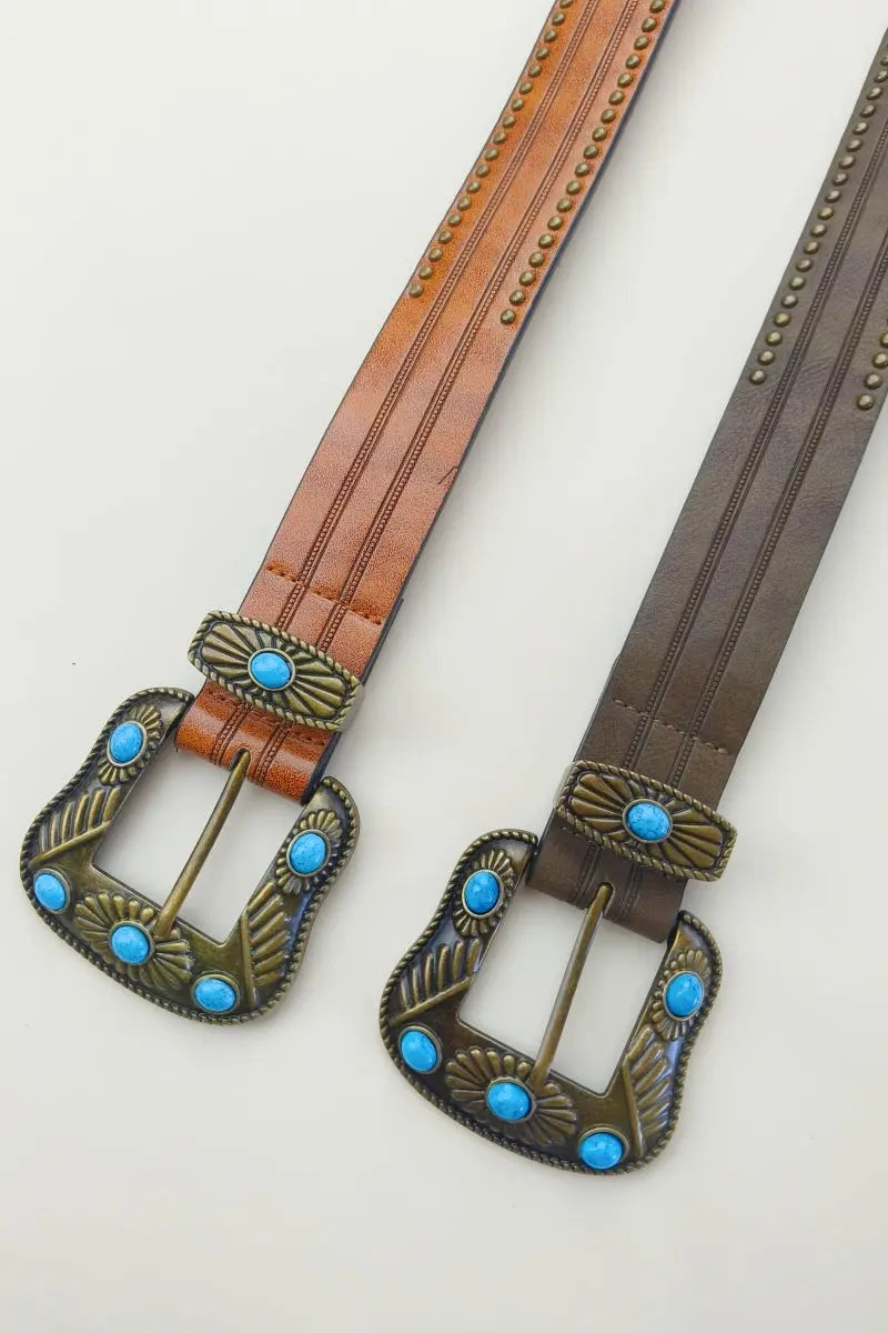 Artisan Turquoise Belt Buckle – Hand-Forged Western Rivet Design🤠