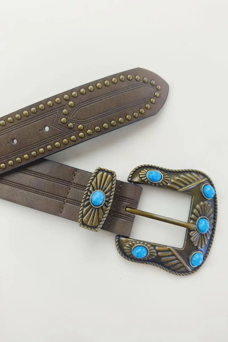 Artisan Turquoise Belt Buckle – Hand-Forged Western Rivet Design🤠