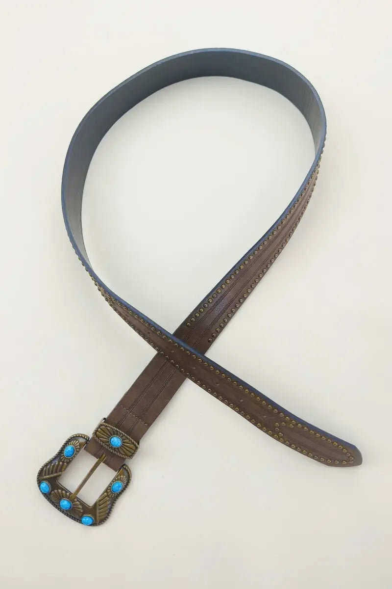 Artisan Turquoise Belt Buckle – Hand-Forged Western Rivet Design🤠