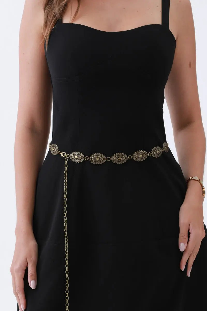 Vintage Oval Buckle Belt – Western Chain Strap Design🤠⛓️
