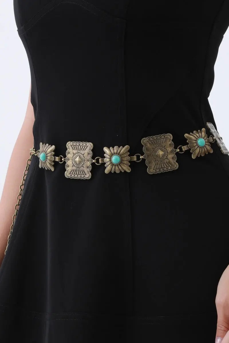 Turquoise Square Chain Belt – Vintage Western Geometric De💙