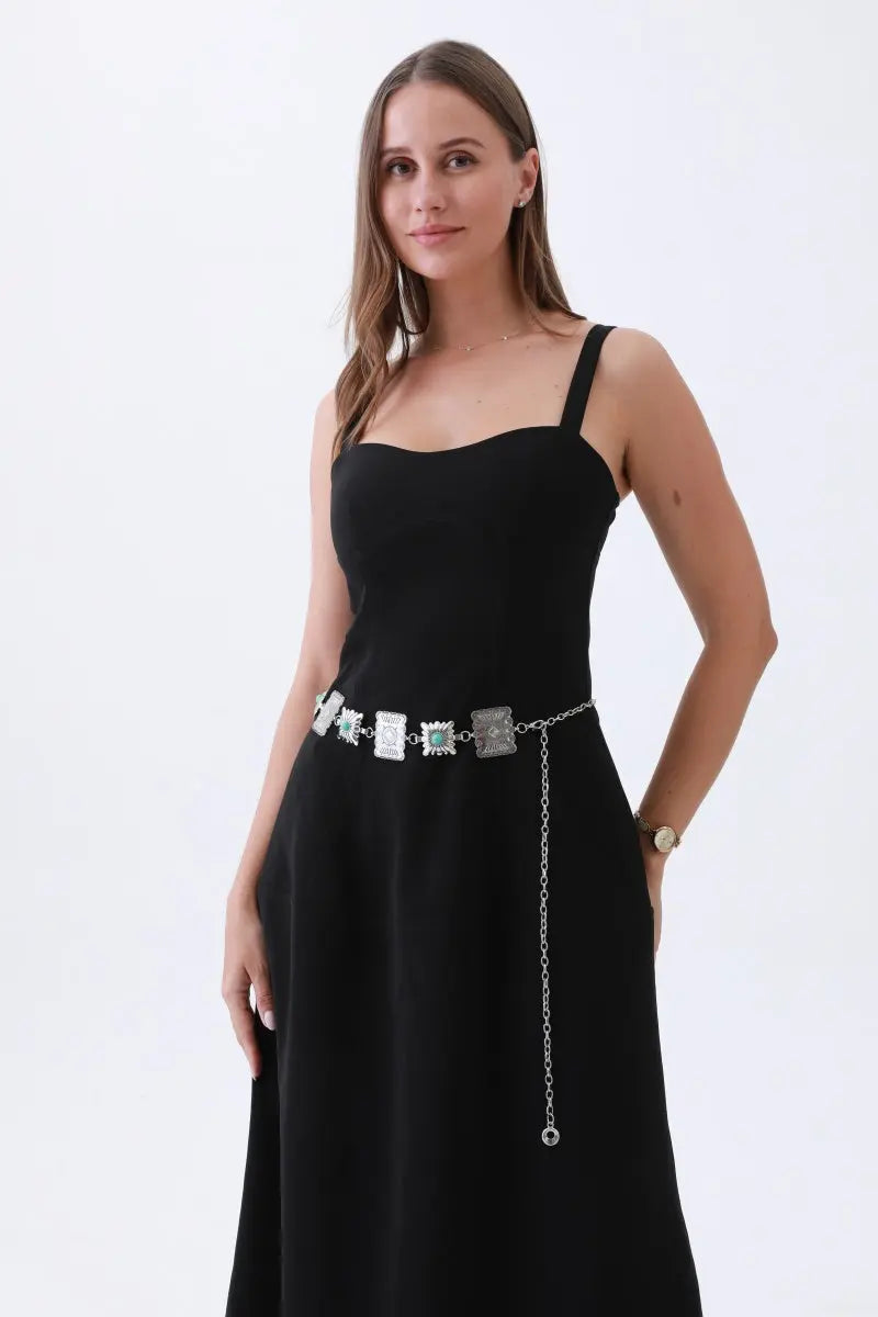 Turquoise Square Chain Belt – Vintage Western Geometric De💙