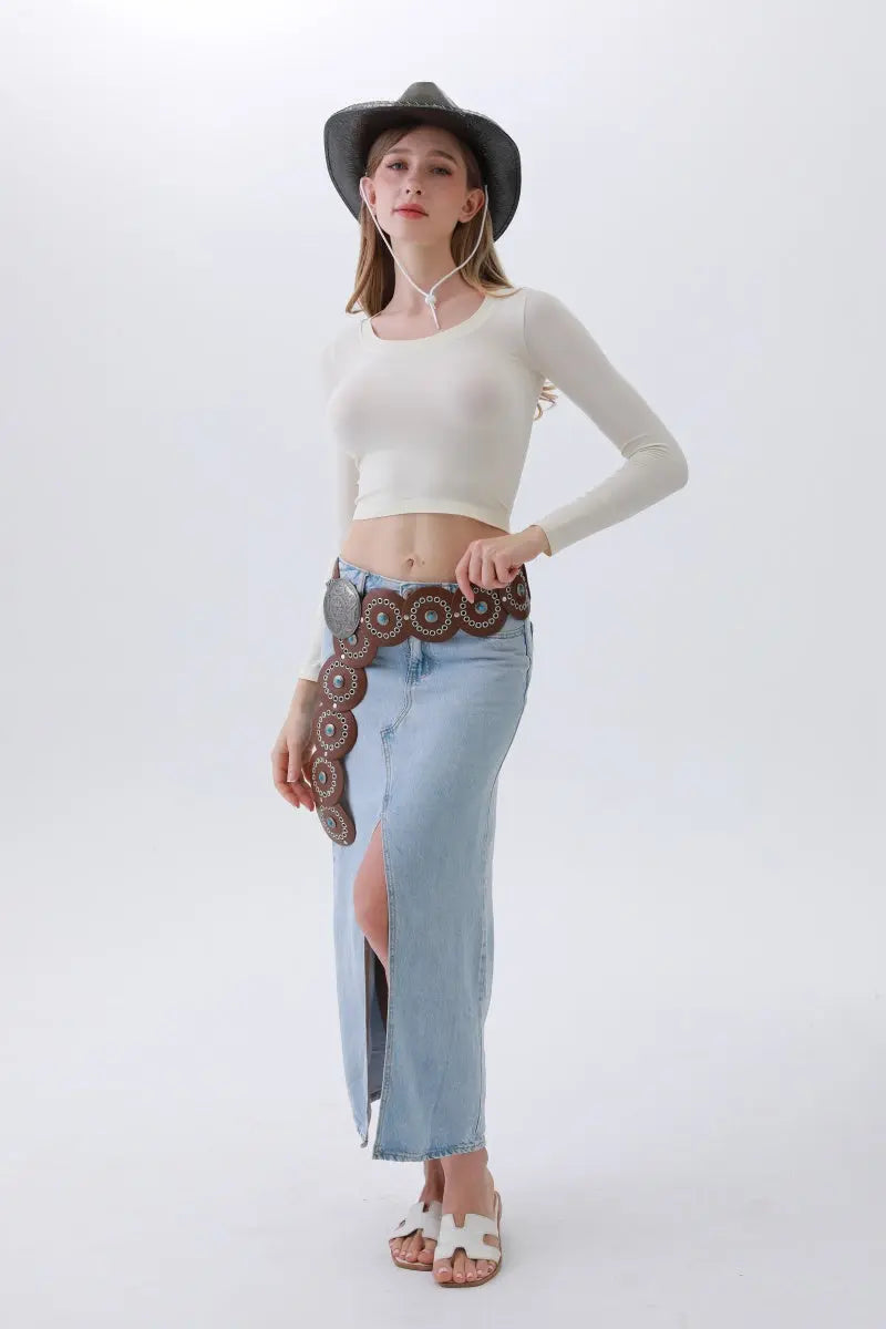 Turquoise Disc Western Belt – Handcrafted Desert Stone Detail💎