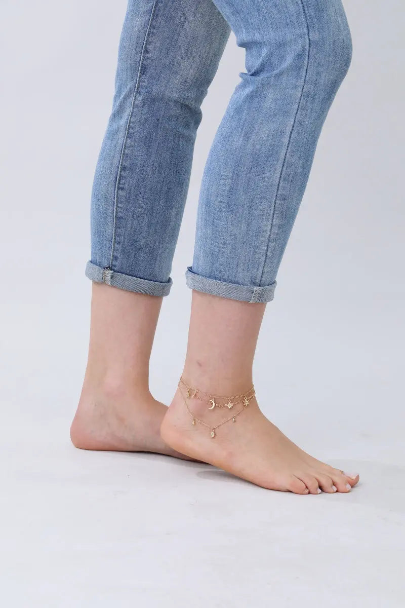Celestial Star & Moon Anklet – Dreamy Layered Charm✨🌙