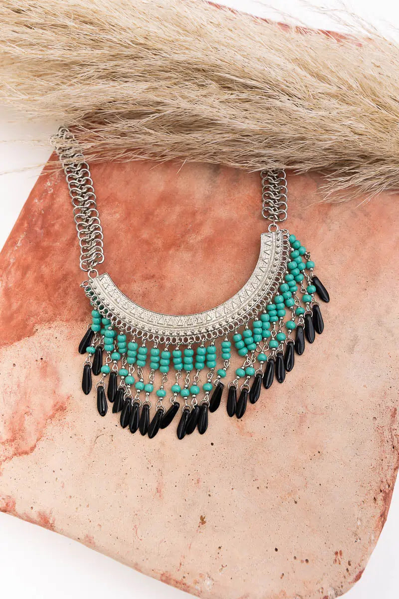 Turquoise Bohemian Fringe Bib Necklace💎