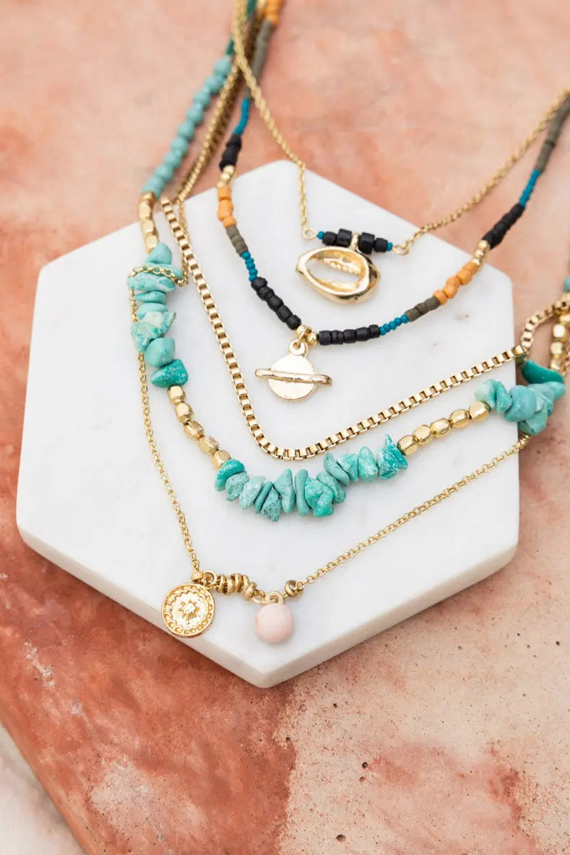 Bohemian Bliss Turquoise Beaded Layered Necklace💎