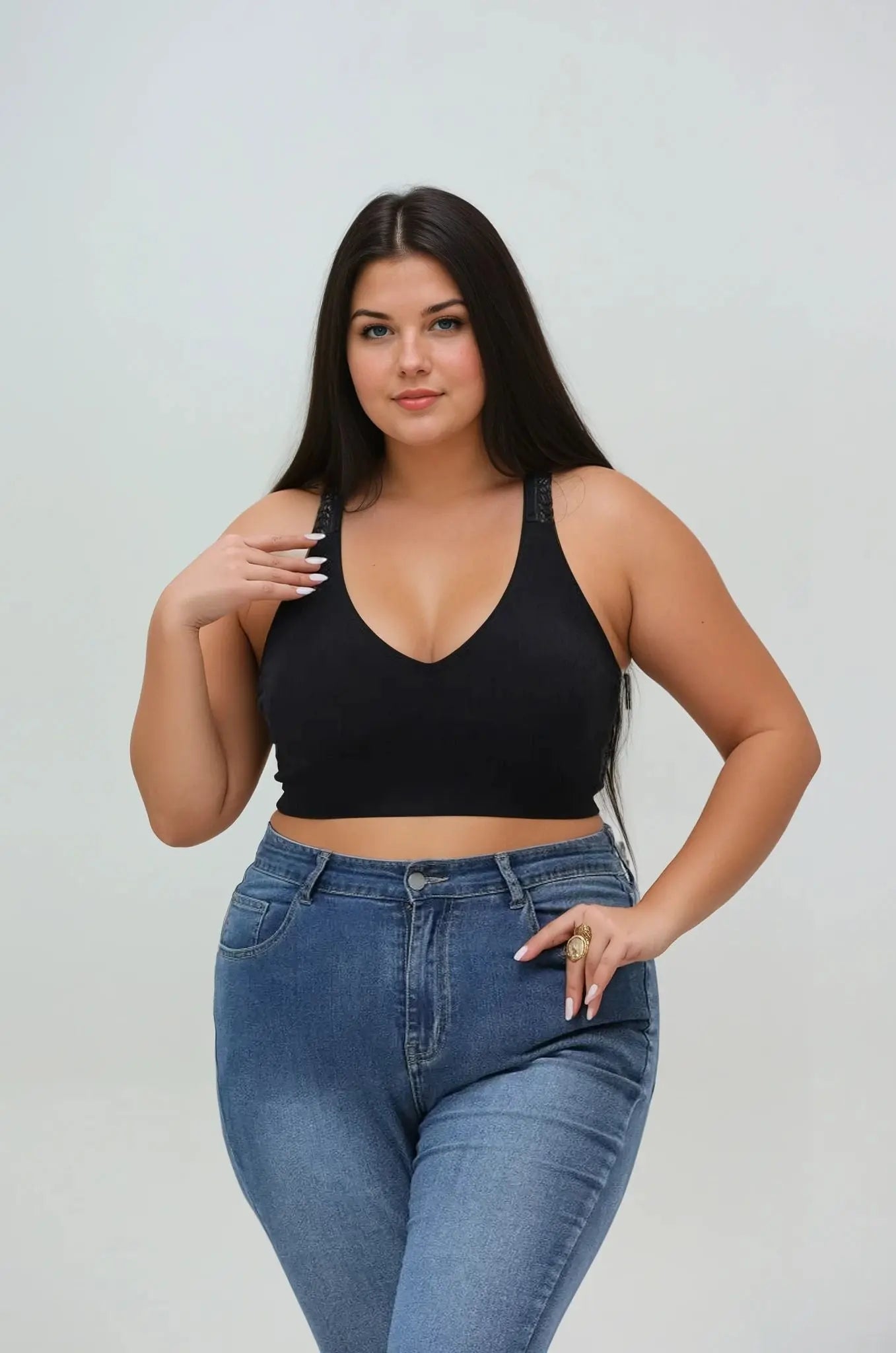 Plus Size Seamless Front Lace Racerback Bralette – Soft Stretch Fit