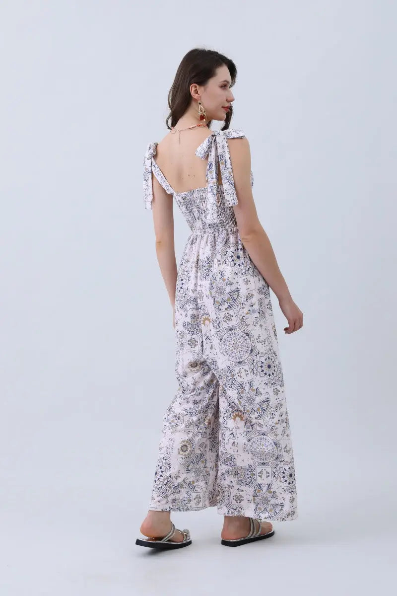 Women’s Floral Print Jumpsuit – Elasticized Bust & Dreamy Wide-Leg Cut