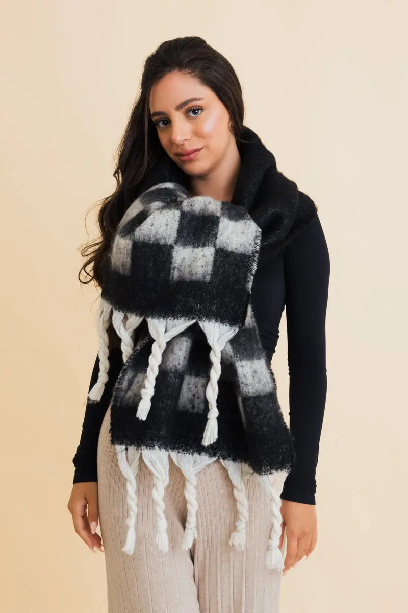 Fall & Winter Chunky Plaid Oversized Scarf with Fringe